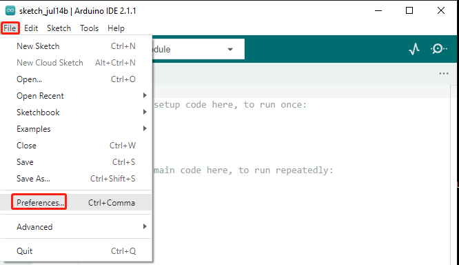 Arduino IDE - File - Preferences